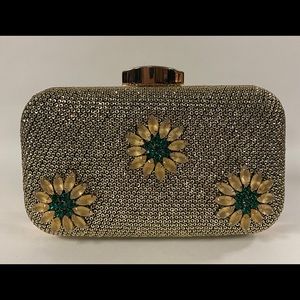 Small gold sequin box clutch with strap